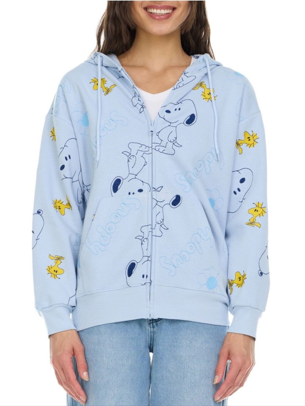 Peanuts Light Blue Snoopy & Woodstock Zip-Up Hoodie